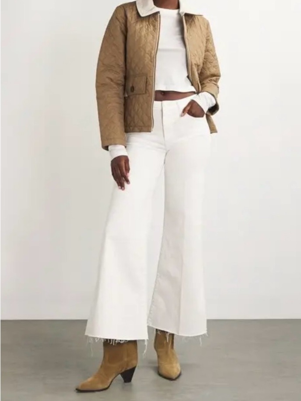 Mother White Wide-Leg Roller Jeans